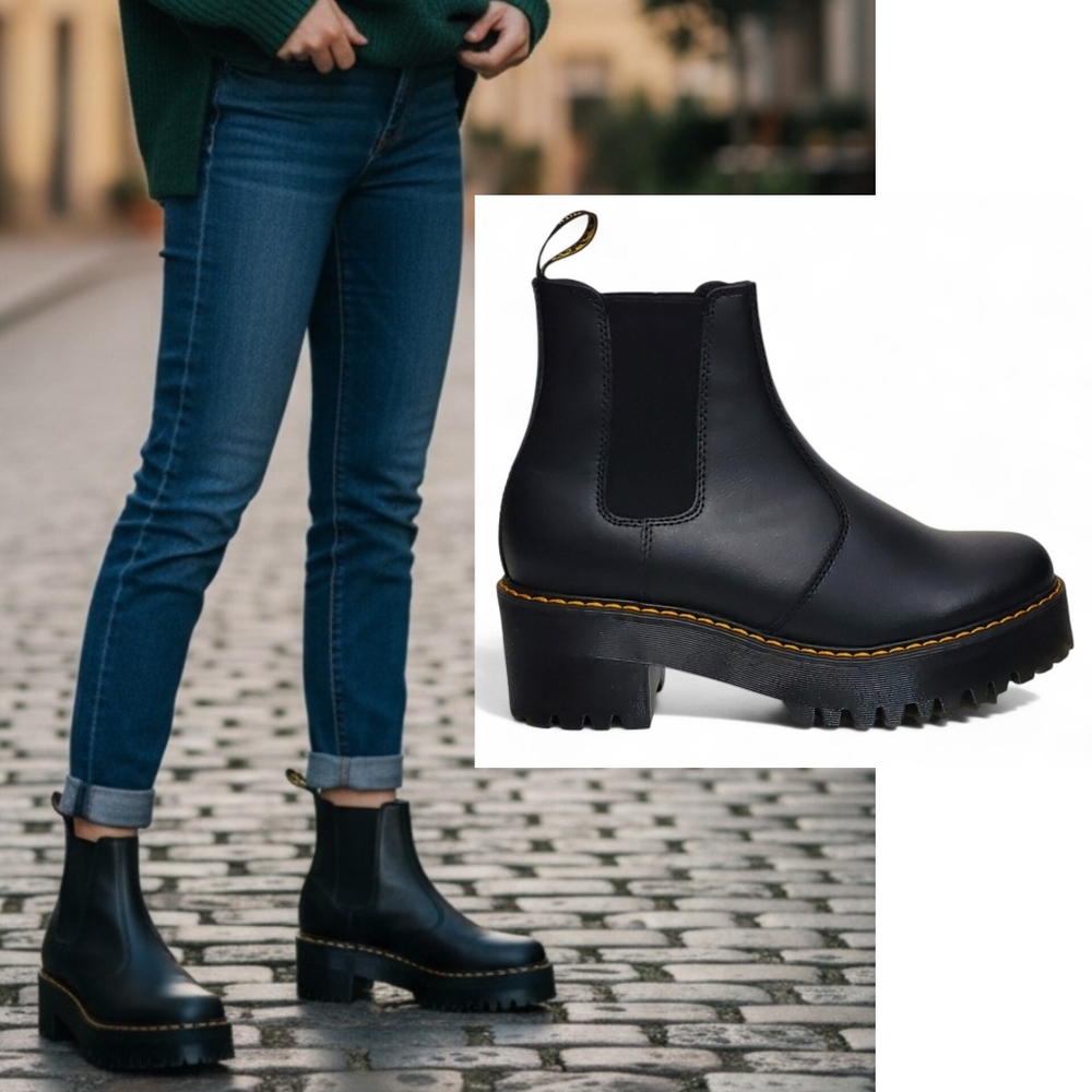 New Dr Martens Sanguine Chelsea platform boots black leather chunky preppy y2k
